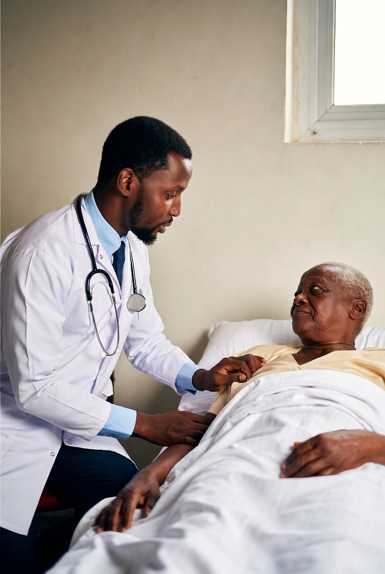 A Doc2Go doctor caring for a patient at home in Abuja